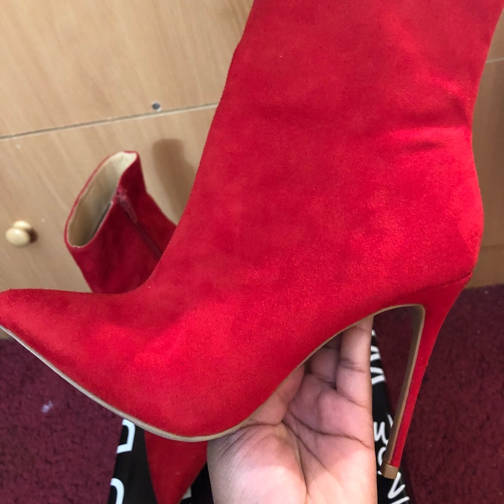 Red pointy toe heel bootie